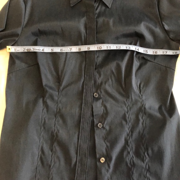 Navy Blue Nylon/Spandex Button Down Collared Top - Picture 6 of 8